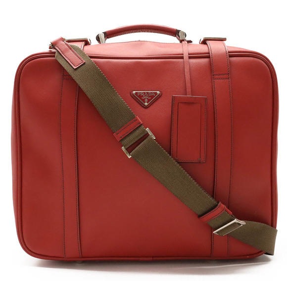 Prada Shoulder Bag Trunk Soft Red Travel Saffiano Leather Bag - Picture 1 of 8